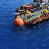 Parachute sous-marin PSM Pronal utilisé pour le levage et la manutention sous-marine, attaché à un navire en pleine mer. Flotteur gonflable de levage pour opérations offshore et récupération d'épaves.